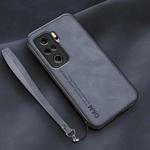 For Xiaomi Redmi K40 Lamba Skin Feel Leather Back Phone Case with Strap(Blue)