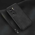 For Xiaomi Redmi K40 Lamba Skin Feel Leather Back Phone Case with Strap(Black)