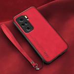 For Xiaomi Redmi K40 Lamba Skin Feel Leather Back Phone Case with Strap(Red)