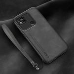 For Xiaomi Redmi 10A Lamba Skin Feel Leather Back Phone Case with Strap(Dark Grey)