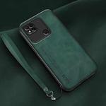 For Xiaomi Redmi 10A Lamba Skin Feel Leather Back Phone Case with Strap(Deep Green)