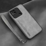 For Xiaomi Redmi 10C Lamba Skin Feel Leather Back Phone Case with Strap(Space Grey)