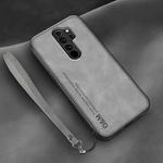 For Xiaomi Redmi 9 Lamba Skin Feel Leather Back Phone Case with Strap(Space Grey)