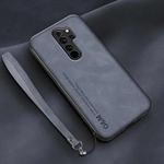 For Xiaomi Redmi 9 Lamba Skin Feel Leather Back Phone Case with Strap(Blue)