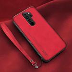 For Xiaomi Redmi 9 Lamba Skin Feel Leather Back Phone Case with Strap(Red)