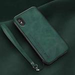 For Xiaomi Redmi 9A Lamba Skin Feel Leather Back Phone Case with Strap(Deep Green)