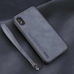 For Xiaomi Redmi 9A Lamba Skin Feel Leather Back Phone Case with Strap(Blue)