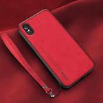 For Xiaomi Redmi 9A Lamba Skin Feel Leather Back Phone Case with Strap(Red)