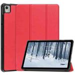 For Nokia T21 Custer Pure Color 3-Fold Holder Leather Smart Tablet Case(Red)