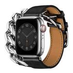 Double Loop Genuine Leather Stainless Steel Watch Band For Apple Watch Series 8&7 41mm / SE 2&6&SE&5&4 40mm / 3&2&1 38mm(Black)