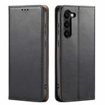 For Samsung Galaxy S23+ 5G Fierre Shann PU Genuine Leather Texture Leather Phone Case(Black)