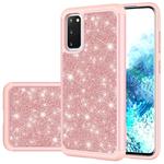 For Galaxy S20 Glitter Powder Contrast Skin Shockproof Silicone + PC Protective Case(Rose Gold)