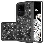 For Galaxy S20 Ultra Glitter Powder Contrast Skin Shockproof Silicone + PC Protective Case(Black)