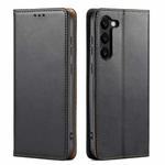 For Samsung Galaxy S23 5G Fierre Shann PU Genuine Leather Texture Leather Phone Case(Black)