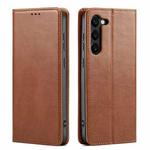 For Samsung Galaxy S23 5G Fierre Shann PU Genuine Leather Texture Leather Phone Case(Brown)