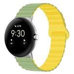 For Google Pixel Watch Reverse Buckle Magnetic Silicone Watch Band(Mint Light Yellow)