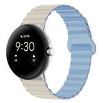 For Google Pixel Watch Reverse Buckle Magnetic Silicone Watch Band(White Blue)