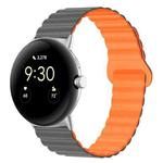 For Google Pixel Watch Reverse Buckle Magnetic Silicone Watch Band(Grey Orange)