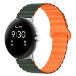 For Google Pixel Watch Reverse Buckle Magnetic Silicone Watch Band(Dark Green Orange)