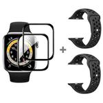 For Apple Watch Series 3&2&1 38mm 2pcs Silicone Watch Band with 2pcs Soft Film(Black)