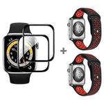 For Apple Watch Series 3&2&1 38mm 2pcs Silicone Watch Band with 2pcs Soft Film(Black Red)