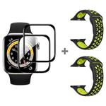 For Apple Watch Series 3&2&1 38mm 2pcs Silicone Watch Band with 2pcs Soft Film(Black Yellow)