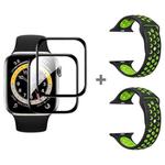 For Apple Watch Series 3&2&1 38mm 2pcs Silicone Watch Band with 2pcs Soft Film(Black Green)