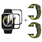 For Apple Watch Series 3&2&1 42mm 2pcs Silicone Watch Band with 2pcs Soft Film(Black Yellow)