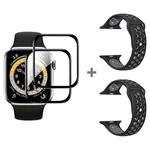 For Apple Watch Series SE 2&6&SE&5&4 44mm 2pcs Silicone Watch Band with 2pcs Soft Film(Black Grey)