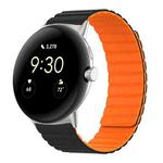 For Google Pixel Watch Two-section Magnetic Silicone Watch Band(Black Orange)
