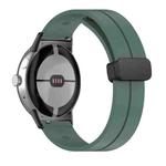 For Google Pixel Watch Solid-color Folding Buckle Silicone Watch Band(Black Pine Green)