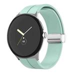 For Google Pixel Watch Solid-color Folding Buckle Silicone Watch Band(Silver Mint Green)