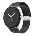 For Google Pixel Watch Solid-color Folding Buckle Silicone Watch Band(Silver Black)