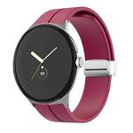 For Google Pixel Watch Solid-color Folding Buckle Silicone Watch Band(Silver Wine Red)