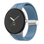 For Google Pixel Watch Solid-color Folding Buckle Silicone Watch Band(Silver Blue)