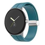 For Google Pixel Watch Solid-color Folding Buckle Silicone Watch Band(Silver Pine Green)