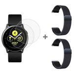 For Samsung Galaxy Watch Active 2pcs Milanese Watch Band with 2pcs Tempered Glass Film(Grey)