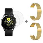 For Samsung Galaxy Watch Active 2pcs Milanese Watch Band with 2pcs Tempered Glass Film(Gold)