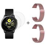 For Samsung Galaxy Watch Active 2pcs Milanese Watch Band with 2pcs Tempered Glass Film(Rose Pink)
