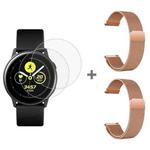 For Samsung Galaxy Watch Active 2pcs Milanese Watch Band with 2pcs Tempered Glass Film(Rose Gold)