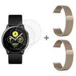 For Samsung Galaxy Watch Active 2pcs Milanese Watch Band with 2pcs Tempered Glass Film(Champagne Gold)