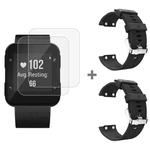 For Garmin Forerunner 35 2pcs Silicone Sport Watch Band with 2pcs Tempered Glass Film(Black)