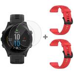 For Garmin Forerunner 945 2pcs Silicone Watch Band with 2pcs Tempered Glass Film(Red)