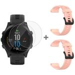 For Garmin Forerunner 945 2pcs Silicone Watch Band with 2pcs Tempered Glass Film(Light Pink)