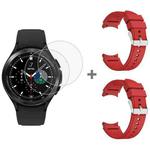 For Samsung Galaxy Watch4 Classic 46mm 2pcs Silicone Watch Band with 2pcs Tempered Glass Film(Red)
