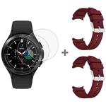 For Samsung Galaxy Watch4 Classic 46mm 2pcs Silicone Watch Band with 2pcs Tempered Glass Film(Wine Red)