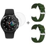 For Samsung Galaxy Watch4 Classic 46mm 2pcs Silicone Watch Band with 2pcs Tempered Glass Film(Army Green)