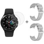 For Samsung Galaxy Watch4 Classic 46mm 2pcs Silicone Watch Band with 2pcs Tempered Glass Film(Light Grey)