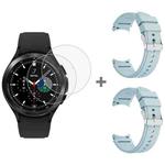 For Samsung Galaxy Watch4 Classic 46mm 2pcs Silicone Watch Band with 2pcs Tempered Glass Film(Light Blue)