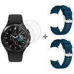 For Samsung Galaxy Watch4 Classic 46mm 2pcs Silicone Watch Band with 2pcs Tempered Glass Film(Dark Blue)